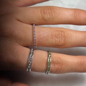 Elegant Silver and Green Women's Ring Set